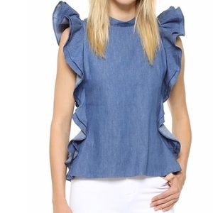 Chambray Open Back Ruffle Top